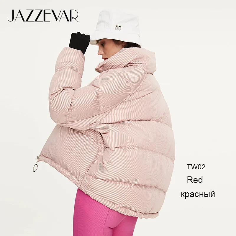 striped redTW02 JAZZEVAR Зима Новое поступление пуховик женский на молнии модный стиль цвет розовый короткий зимний пуховик для женщин Y9040 - Цвет: striped redTW02