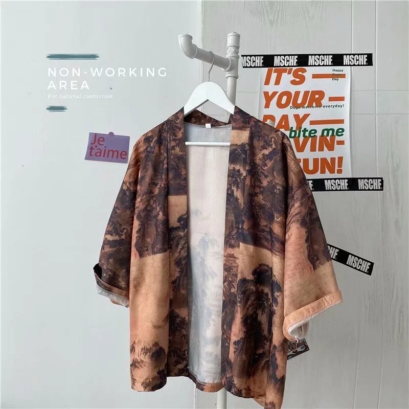 V-hanver Kimono Man Japanse Kleding Yukata Mannelijke Samurai Kostuum Haori Obi Strand Mannen Kimono Vest Japanse Streetwear Jas