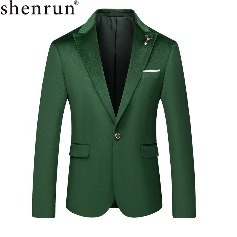 

Shenrun Men's Suit Jacket Autumn Winter High Quality Dutch Velvet Green Blazer Slim Fit Groom Jackets Business Party Plus Sizes