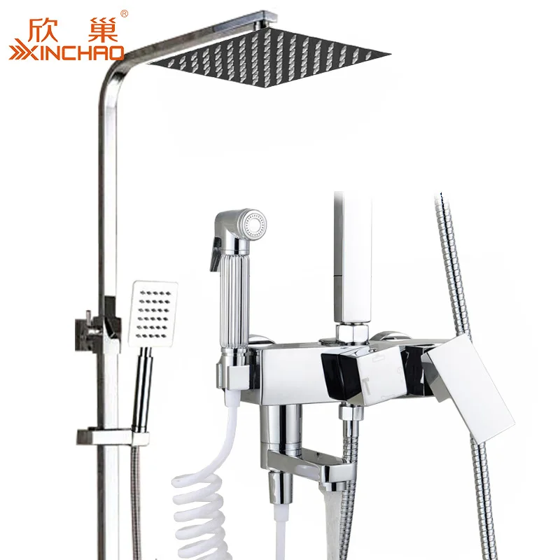 

Xin chao Square Fourth Gear Shower Head Set Copper Storage Shelf Square Leading Shower Health Faucet Spray Gun Shower