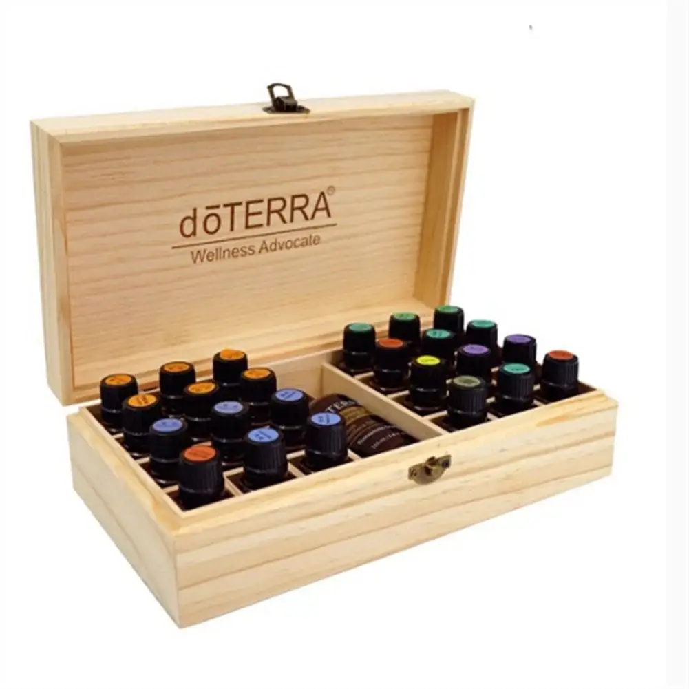 Супер большой 25 сетки деревянный ящик для хранения эфирных масел переносной Чехол Органайзер для ароматерапии Драгоценности контейнер прочный - Цвет: beige