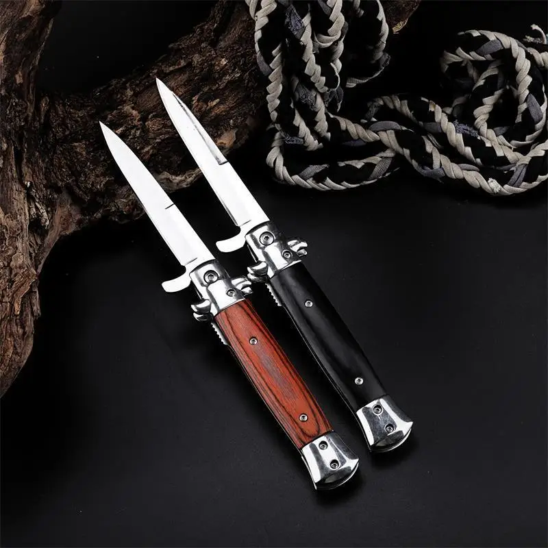 Outdoor Hunt Knives Camping Edc Utility Wooden Handle Pocket Key