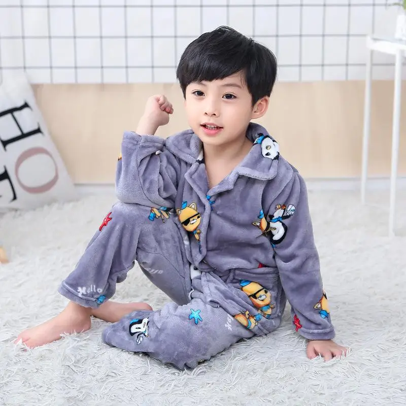 Милая фланелевая детская тёплая Пижама с капюшоном Одежда для мальчиков и девочек Домашняя одежда, пижамный комплект, одежда для сна с длинными рукавами банный Халат - Цвет: Gray B