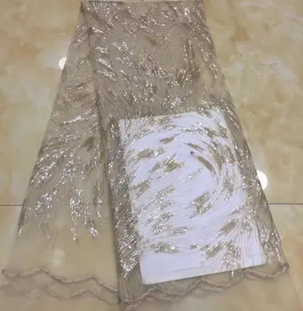 

Nigerian french net Lace yaking-18.6805 Embroidered Cord Lace Fabric with full beads for bridal dress