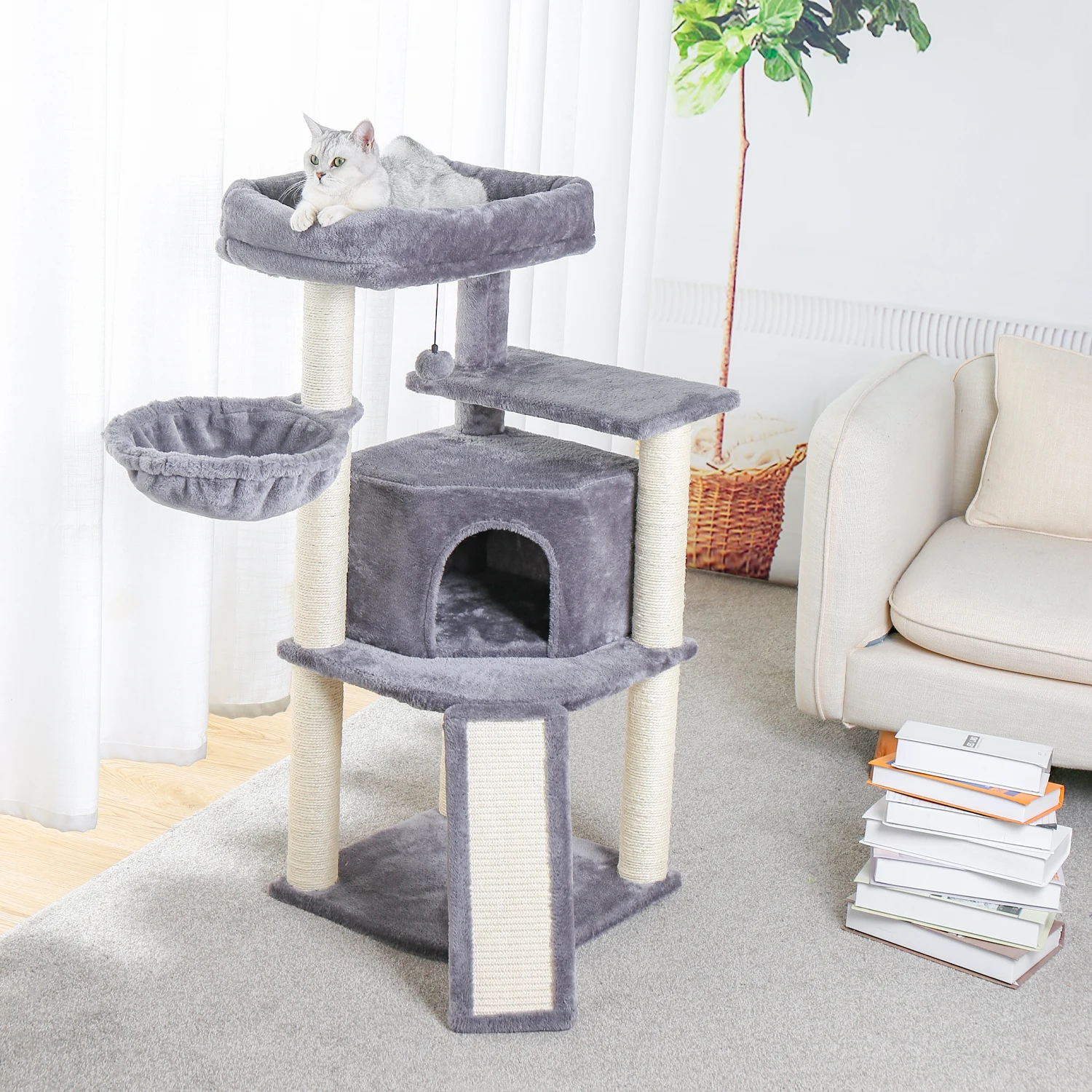 ScratchMe Tree Condo with Scratching Post Cat Tower Pet Play House with Toy 