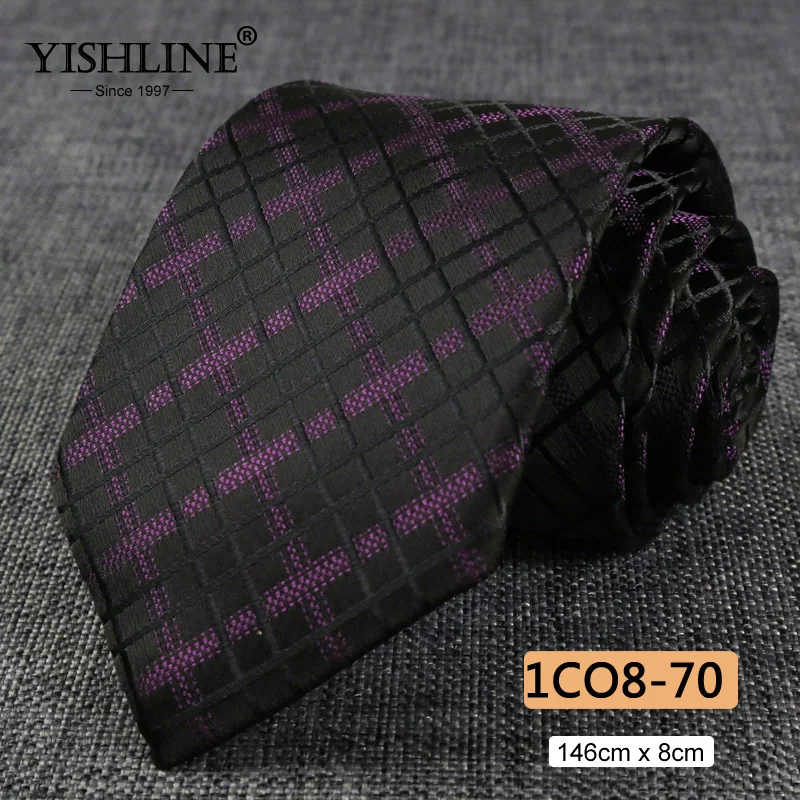 1CO8-70 YISHLINE, распродажа, 8 см, мужские галстуки, классический галстук, синий, для мужчин, в полоску, в клетку, серый, розовый, деловой галстук для жениха, свадебные аксессуары - Цвет: 1CO8-70