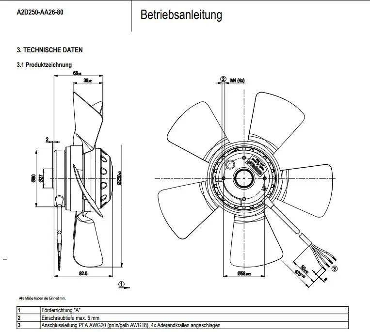 A2D250-AA26-80 Германия ebmpapst Siemens вентилятор шпинделя 400v 250*82,5 мм