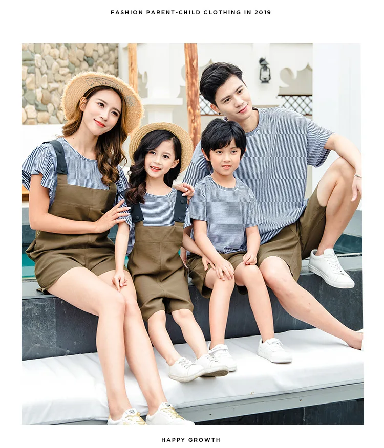 Daddy and Me Mother Son Outfits Family Matching Clothes Mum Mom and Daughter Dresses Striped Family Look T Shirts Boys Pant