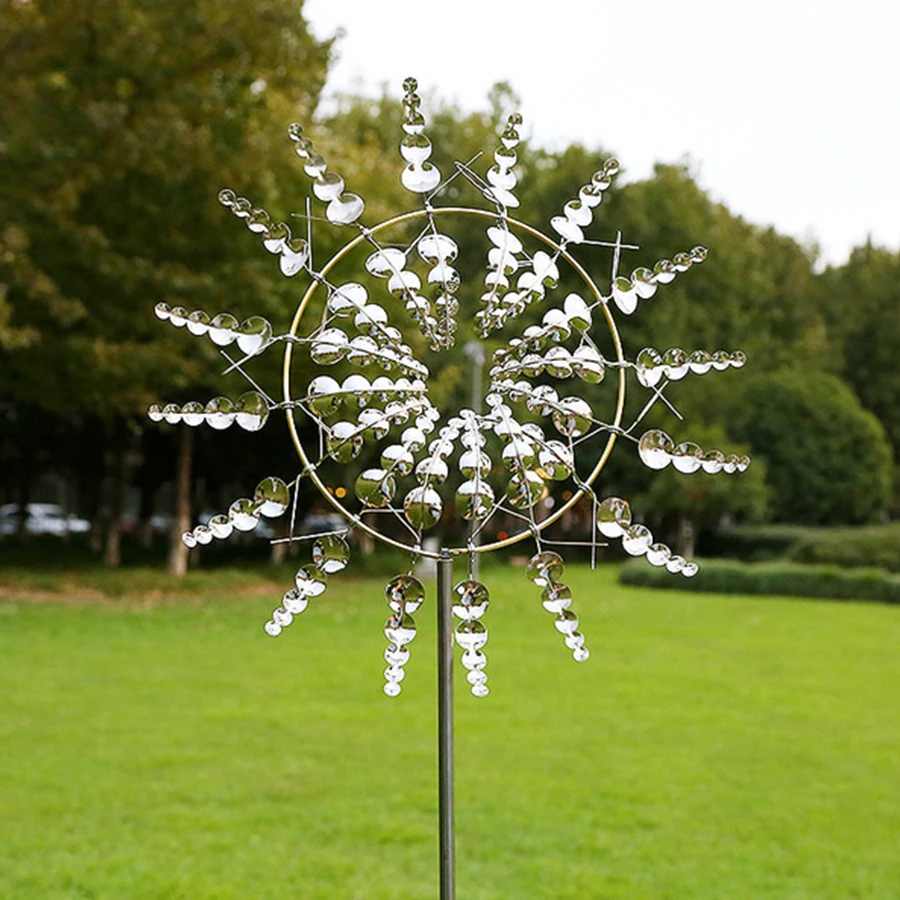 Multi-Color 3D Kinetic Wind Spinners with Stable Stake Metal Garden Spinner with Reflective Painting Unique Lawn Ornament Wind Mill for Outdoor Yard Lawn Garden Decorations 