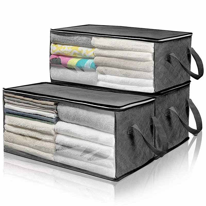 

3pcs Boxes For Storing Clothes Non-woven Fabric Clothes Organizer For Thing Wardrobe Quilt Storage Items Transparent Bed Storage