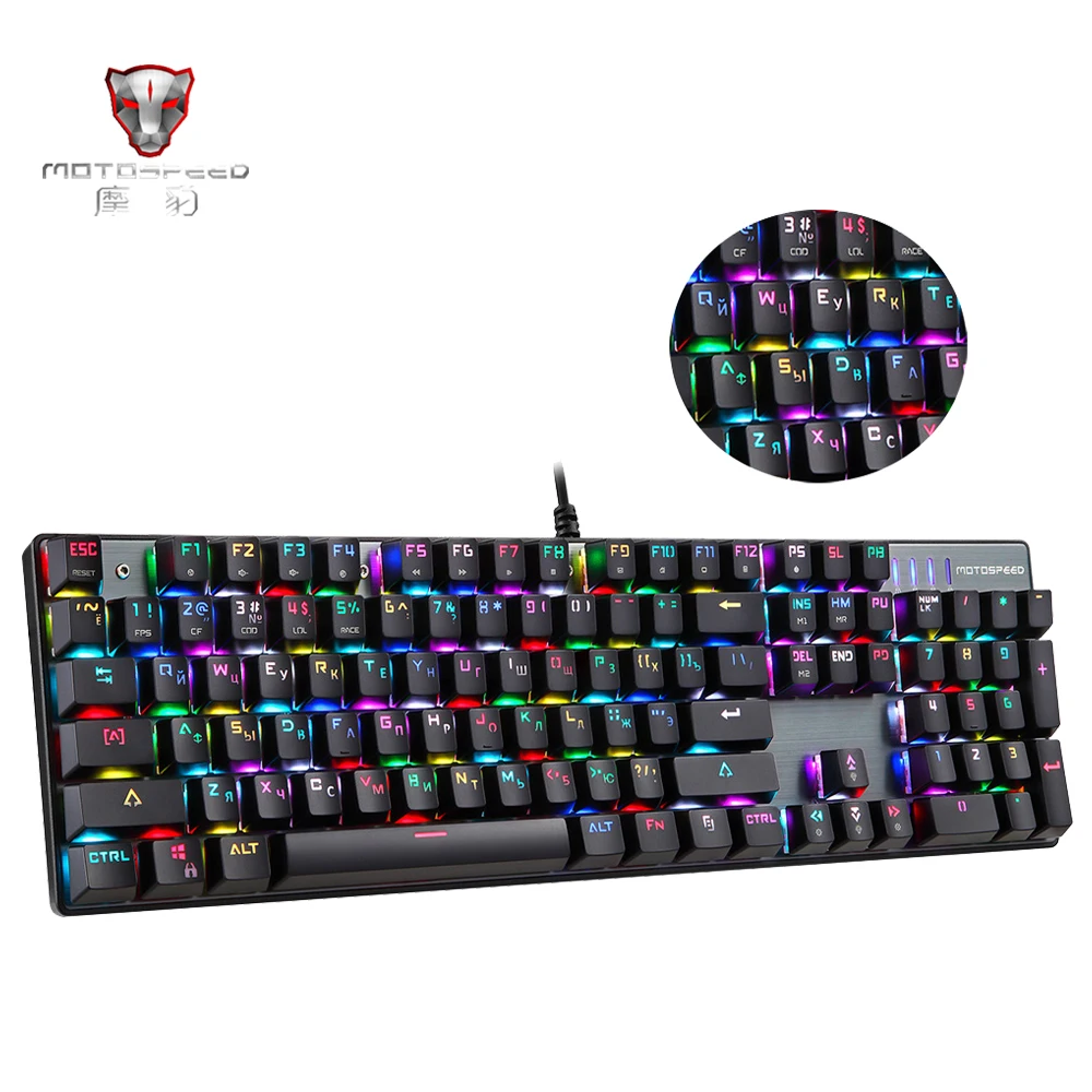 Проводная Механическая игровая клавиатура MotoSpeed CK104 с русской и английской