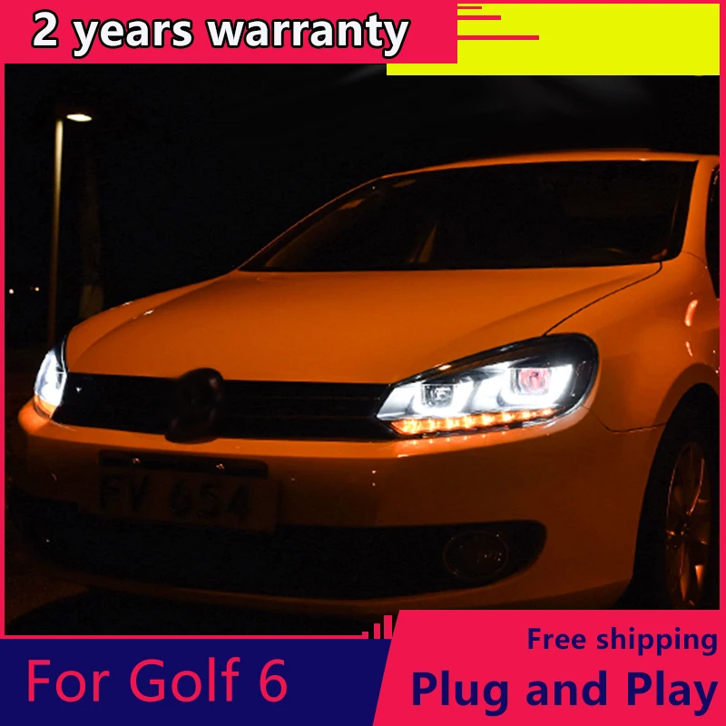 KOWELL Car Styling ForVW Golf 6 Headlights 2010-2013 Golf6 mk6 LED Headlight Angel Eye LED DRL Bi Xenon Lens Parking Fog Lamp