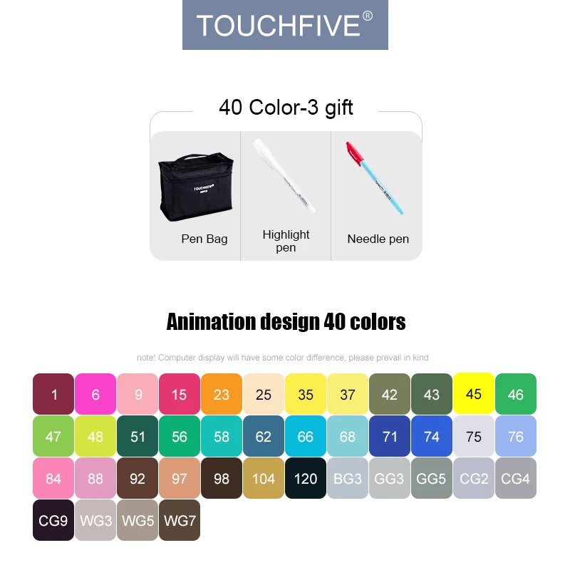 40-Animation-Set TouchFive маркеры 30/40/60/80/168 на алкогольной основе, набор художественных маркеров профессионального качества для рисования манги, фэшн эскизов - Цвет: 40-Animation-Set