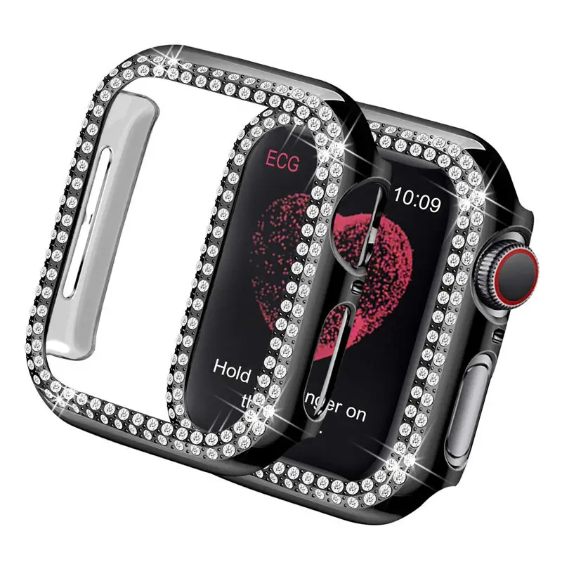 black Двойная Алмазная крышка для Apple watch чехол Apple watch 5 4 44 мм 40 мм 42 мм 38 мм защитный чехол бампер iWatch 3 2 1 Аксессуары 42 - Цвет: black