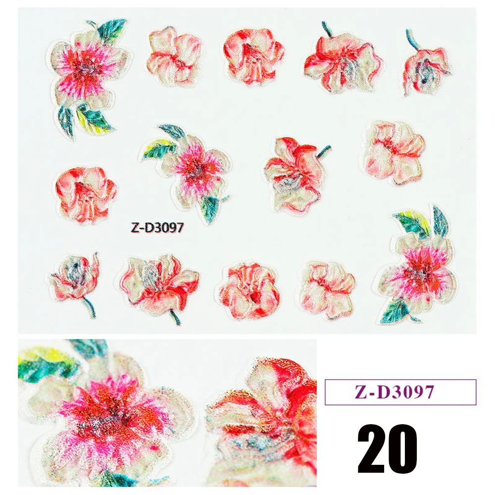 1pc 5D Acrylic Engraved Flower Nail Sticker Embossed Flower Water Decals Empaistic Nail Water Slide Decals 22 Styles DIY Nail Ar - Цвет: 20