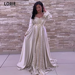 LORIE Moroccan Caftan Evening Dresses Formal with Beaded Embroidery Lace Satin Dubai Long Sleeves Prom Party Gowns Plus Size