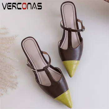 

VERCONAS Woman Sandals 2020 Fashion Woman Pumps Classic Design Summer Genuine Leather Pointed Toe Thin High Heeled Shoes Woman