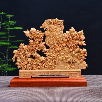 

Wood carving peacock, double-sided carved wood crafts gift Home desktop decoration office ornaments (A1020)