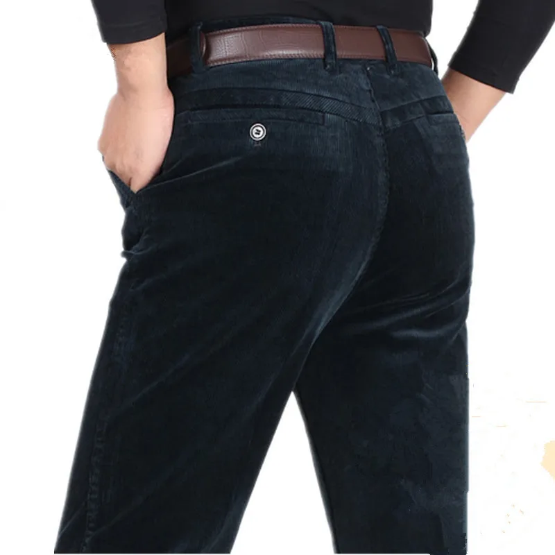 MRMT Брендовые мужские брюки среднего возраста, Стрейчевые вельветовые брюки для мужчин, повседневные Прямые брюки с высокой талией - Цвет: navy