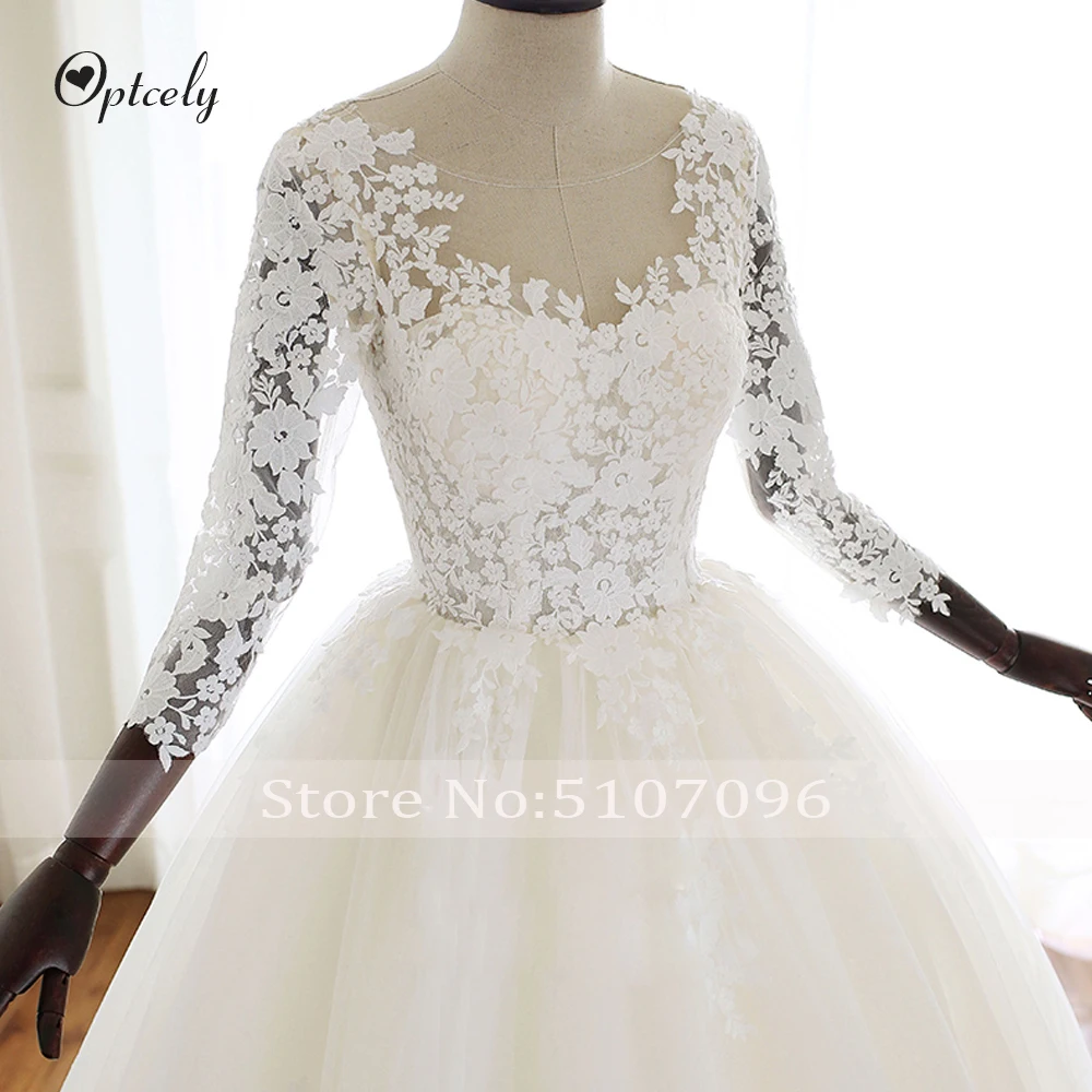 Optcely Vestido De Noiva простое бальное платье с круглым вырезом и Длинными Рукавами Свадебное платье с открытой спиной 2019 кружево с аппликацией и