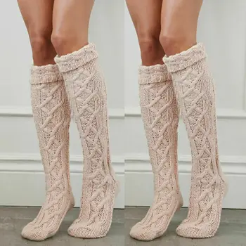 

Women Knit Leg Warm Knee High Stockings Fall Spring Over The Knee Boot Topper Winter Pantyhose Girl's Polainas