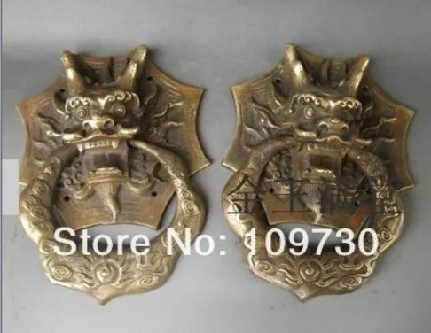 YM 311 Rare Chinese Bronze Carved statue ' Dragon Head Knocker Pair | Дом и сад