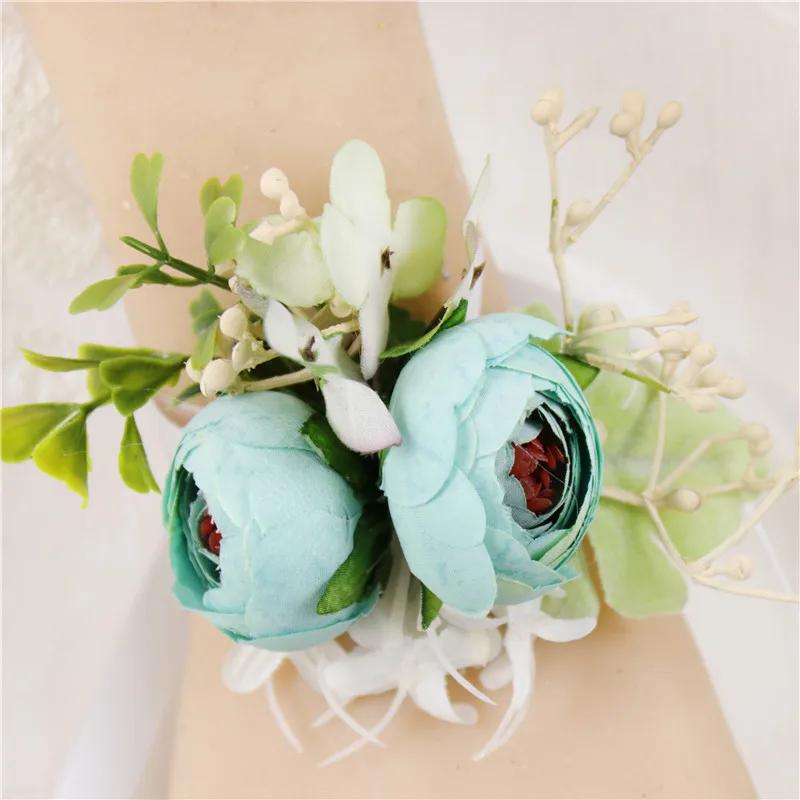 wrist corsage-K Букет невесты Мода Высокое качество для девочек наручные корсаж свадебная бутоньерка искусственный Шелковая Роза украшение для свадьбы с декоративным цветочным рисунком и ленточной перемычкой под пальцы браслет для выпускного вечера вечерние свадебные бутоньерка - Цвет: wrist corsage-K
