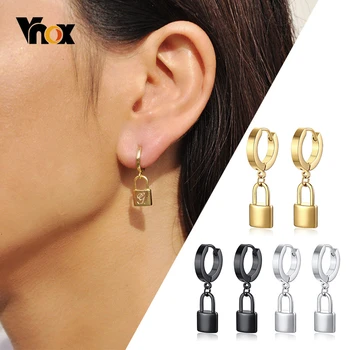 

Vnox Personalize Initial Lock Huggie Earrings for Women Stainless Steel Dangle Earrings Customized Letter Sister Candid Jewelry