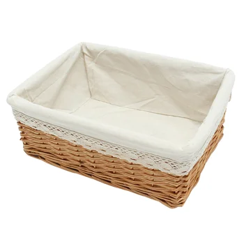 

40*30*16cm Multipurpose Rectangular Wicker Storage Basket with Removable Washable Liner Willow Woven Containers - Size L
