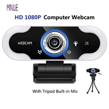 Aliexpress - HD 1080P Webcam With Microphone PC Web Camera Drive-Free USB Web Cam Computer Camera With LED Ring Fill Light For Live Video