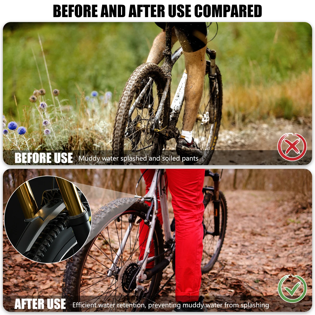 1/2 PCS Bicycle Fender Carbon Fiber Front/Rear Wheel Universal Mudguard MTB Bike Wings Mud Flaps