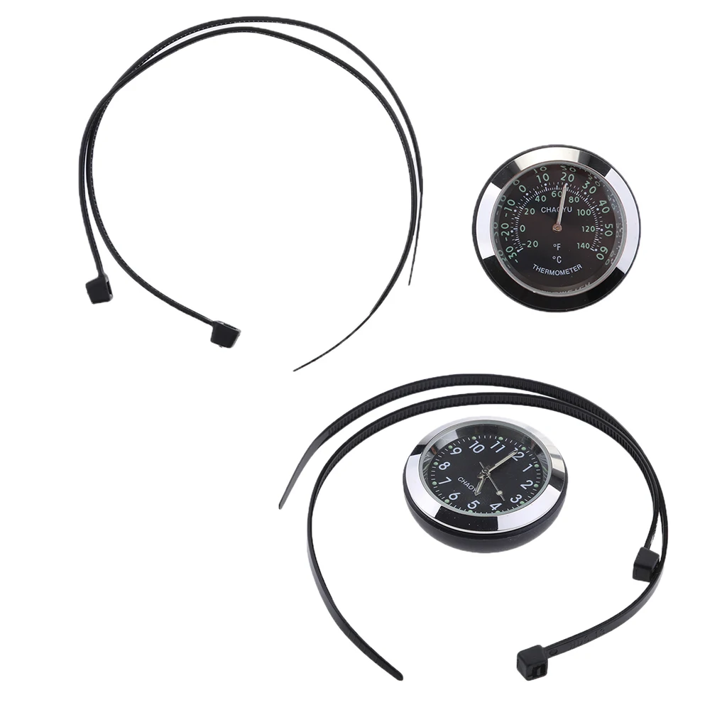 Motorcycle Bike Dial Clock Watch + Thermometer Temperature Gauges