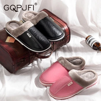 

WinterMen's And Women's SlippersLeather SlippersWarm SlippersindoorNon-slip Waterproof SlippersPlush Slippershome Slippers