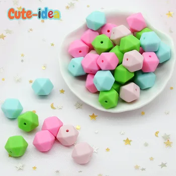 

Cute-idea Hexagon Silicone Beads 14mm 1000pcs Food Grade Silicone Teether DIY Pacifier Nursing Necklace Baby teething toys