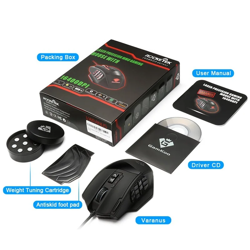 FELYBY Высокая точность 16400 dpi лазерная USB Проводная игровая мышь с 19 программируемыми кнопками с светодиодный подсветкой Эргономичный
