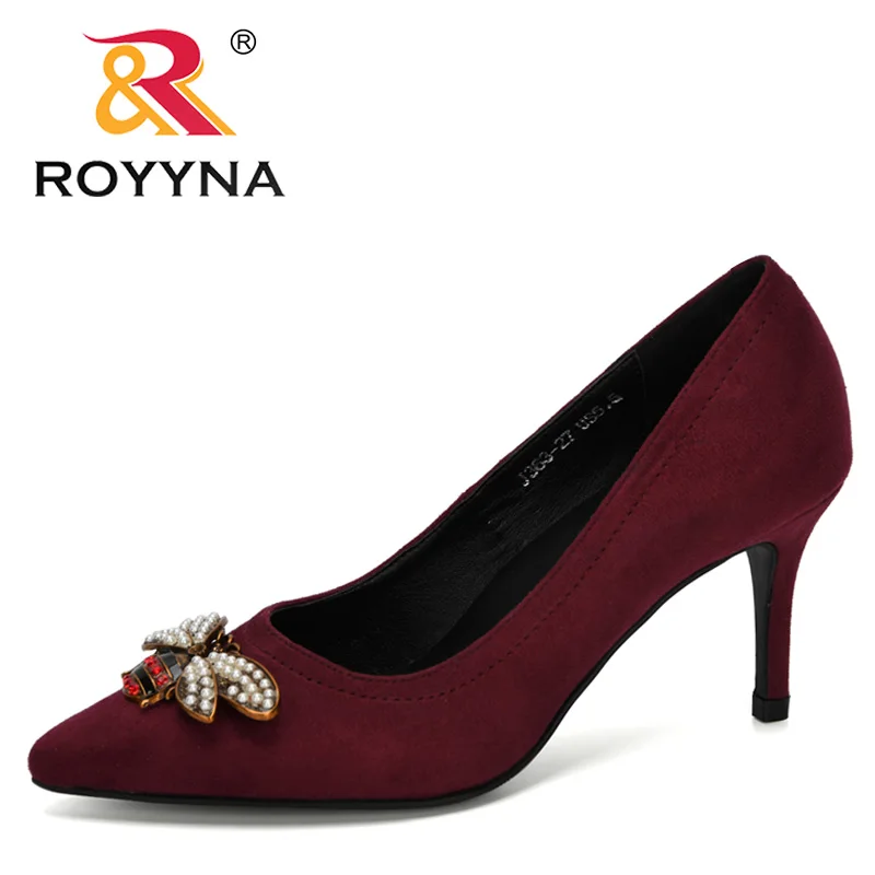 

ROYYNA 2020 New Designers Fashion Style Pointed Toe Pump Women Dress High Heels Flock Shoes Woman Wedding Shoes Zapatos Mujer