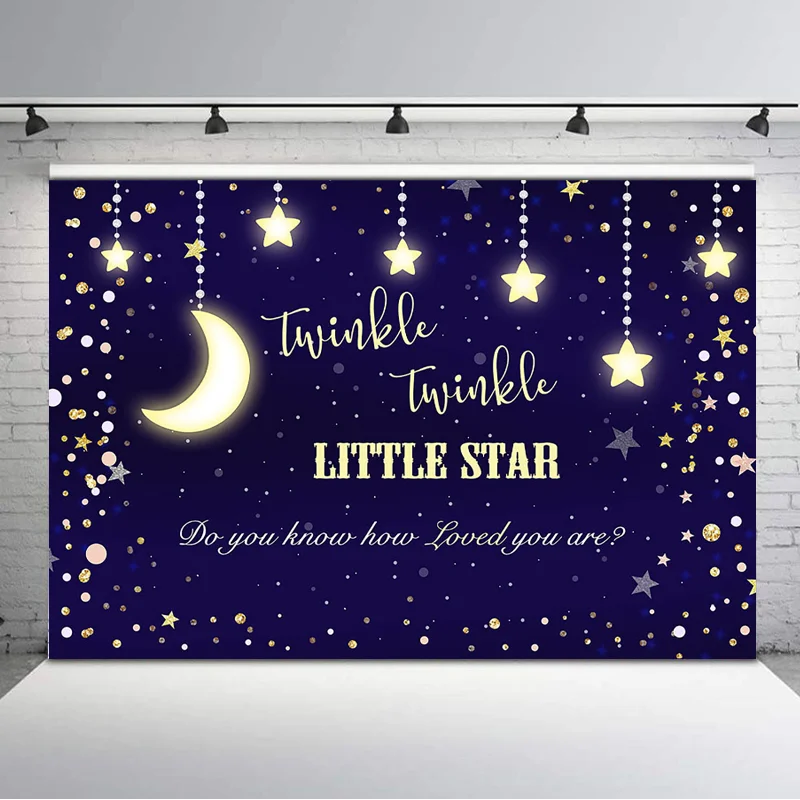 Фон для фотосъемки с маленькими звездами и темно-синими золотыми Луной |
