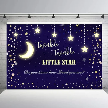 

Twinkle Little Star Dark Blue Photograpy Backdrops Golden Stars Moon Baby Shower Decorations Supplies Photography Background