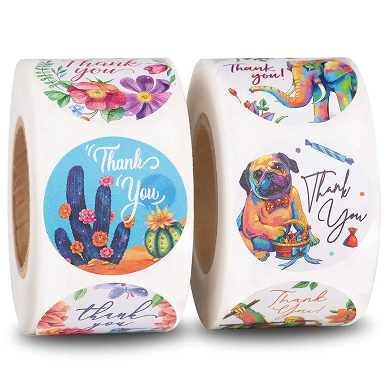 

500pcs/roll 8 Style Floral Thank You Stickers Round Animal Seal Label Handmade Scrapbooking Envelope Stationery Sticker 1inch