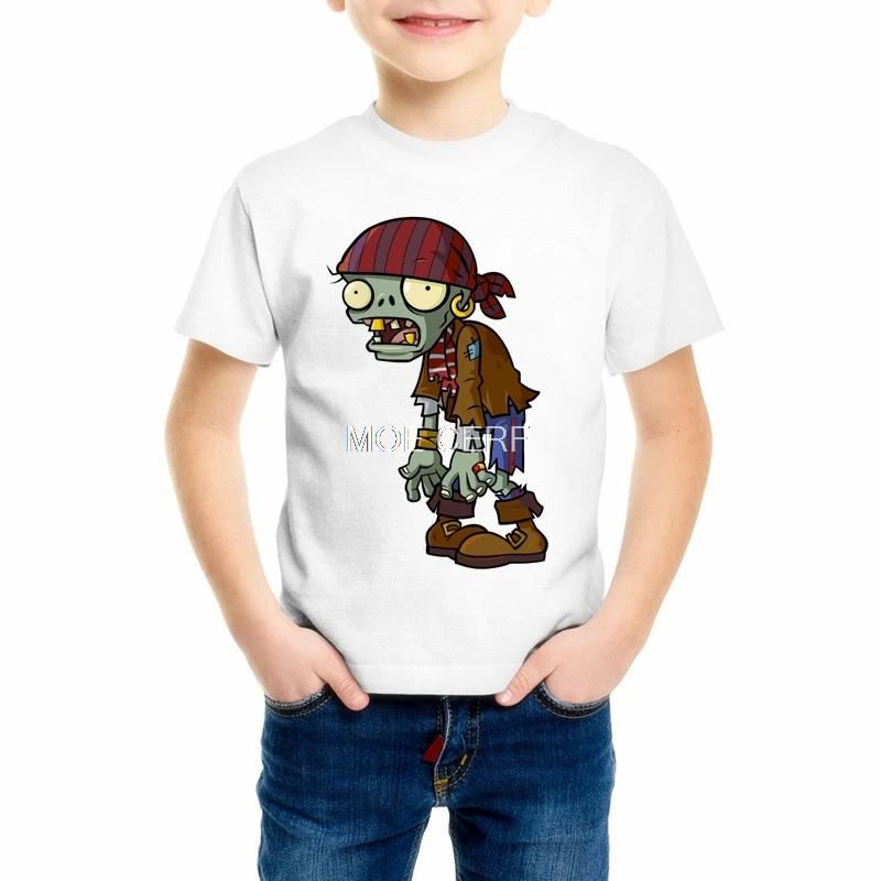 Детская футболка с изображением пирата из мультфильма «растения против зомби» дизайнерская детская одежда для мальчиков-подростков, одежда для малышей футболки для девочек 55C-4