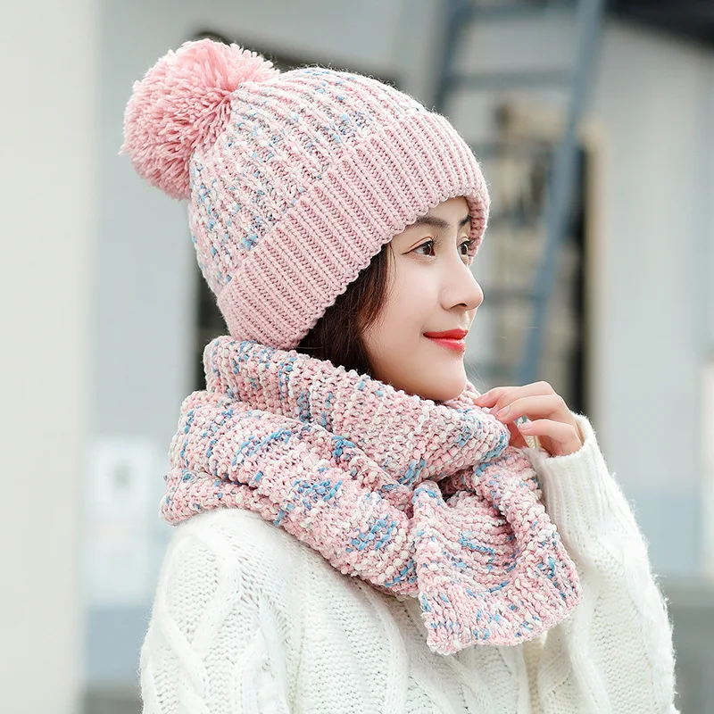 Комплект из зимней шапки и шарфа; женские классические толстые теплые шапки и шарфы в стиле унисекс; зимние аксессуары