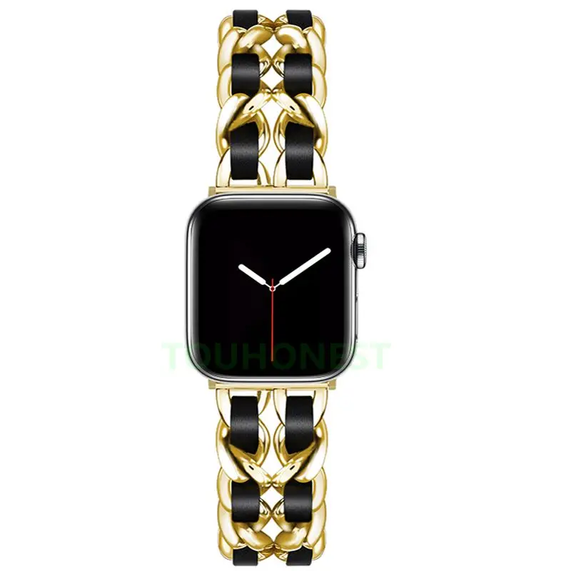 Кожаный ремешок для Apple Watch 5 4 42 мм 38 44 40 браслет из нержавеющей стали iWatch 3 2