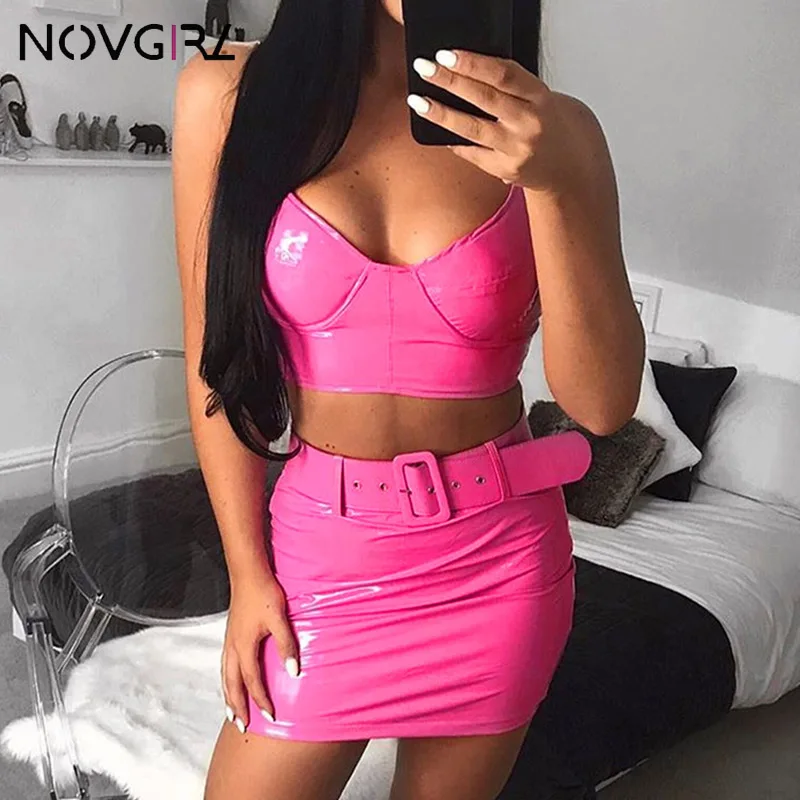 Novgirl/комплект из искусственной кожи двух предметов Короткие топы на бретельках и