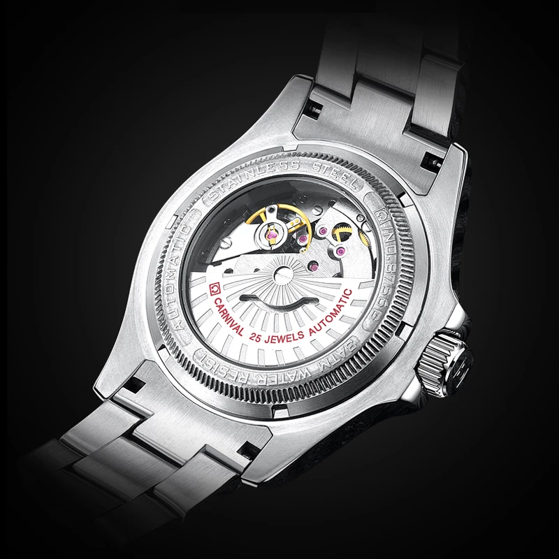 Carnival Top Brand Men Watch Military Sport Automatic Mechanical Watches Luminous Waterproof Stainless Steel Relogio Masculino