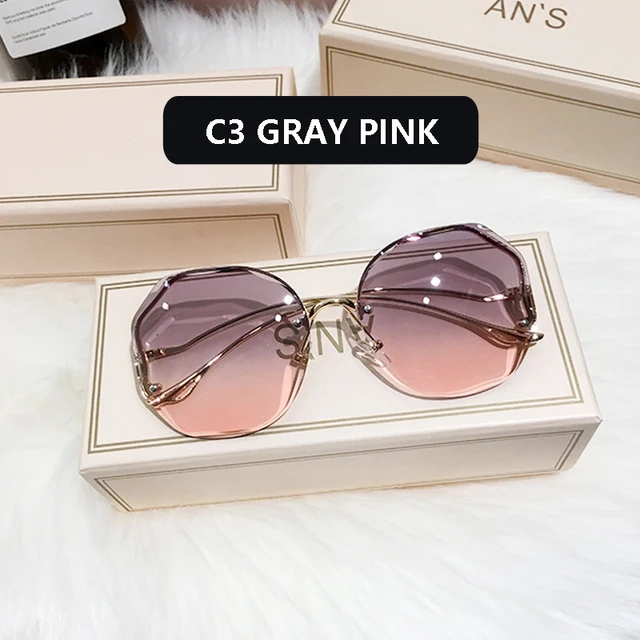 2021 Fashion Tea Gradient Sunglasses Women Ocean Water Cut Trimmed Lens Metal Curved Temples Sun Glasses Female UV400 C3