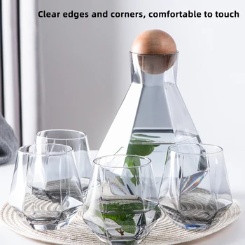 

New Nordic Crystal Glass Hexagonal Water Bottle Juice Tea Carafe Bottle Cold Water Kettle Transparent Glass Kitchen Accessories