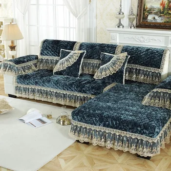 

European Lace Plush Fabirc Sofa Cover Solid Color Universal Sofa Covers for Living Room Non-slip Diamond Slipcover Couch Cover