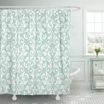 

Western in The Style of Baroque Damask Floral Pattern Blue and White Venetian Shower Curtain Waterproof Polyester 72 x 72 Inches