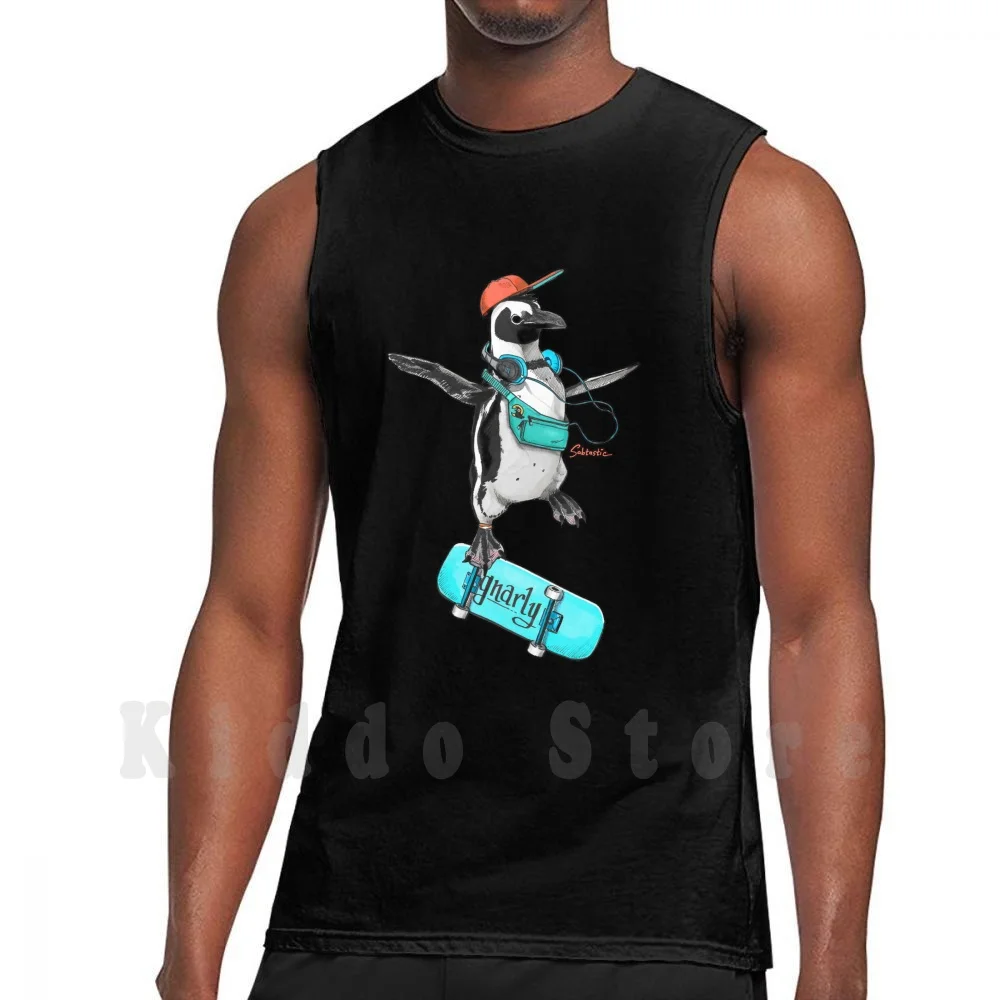 Gnarly Skater Penguin Canotte Gilet 100% Cotone Pinguino Skater Kickflip Skateboard Longboard Ollie Gnarly Rad Animal Bird