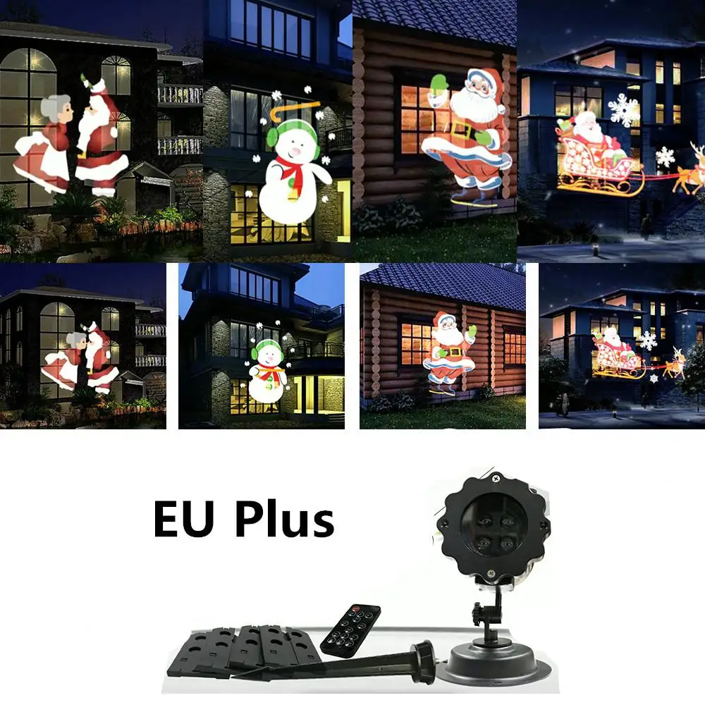 EU Plug MeterMall, Рождественская серия, светодиодный светильник-проектор с 6 картами, для помещений, улицы, садовый светильник, декоративный светильник s - Испускаемый цвет: EU Plug